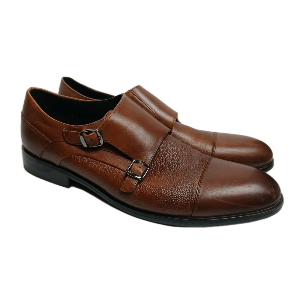 Alfani Men's Luxton Textured Double Monk Cap-Toe Loafers Brown‎ 12 Leather #1461